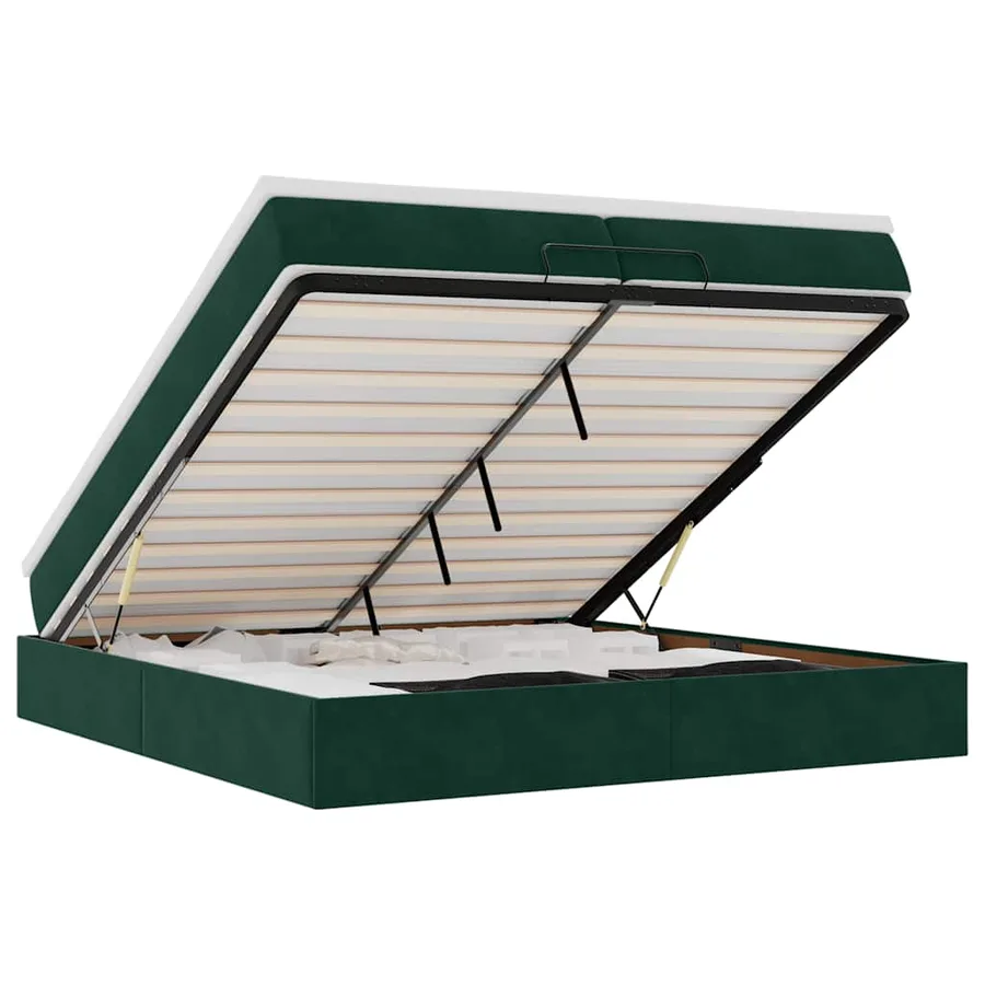 Cadre de lit ottoman avec matelas vert foncé 200x200 cm velours - 2