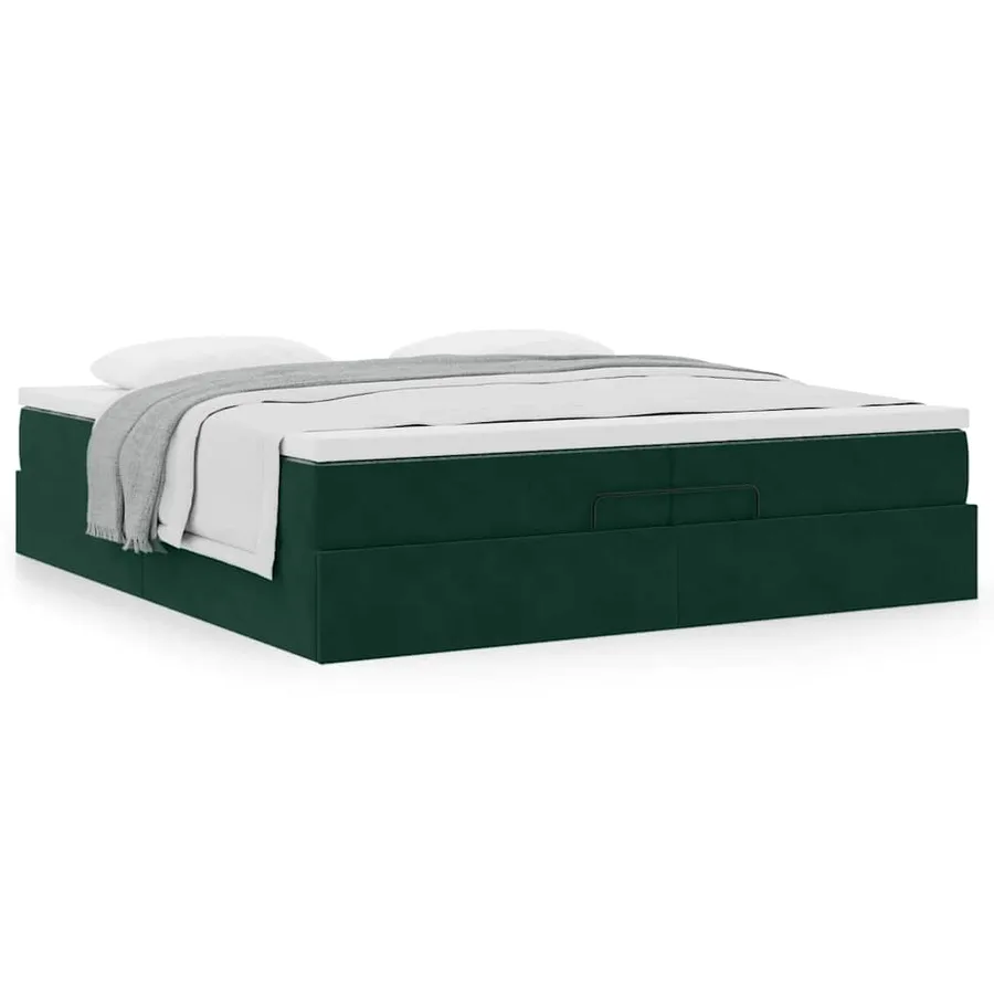 Cadre de lit ottoman avec matelas vert foncé 200x200 cm velours - 4