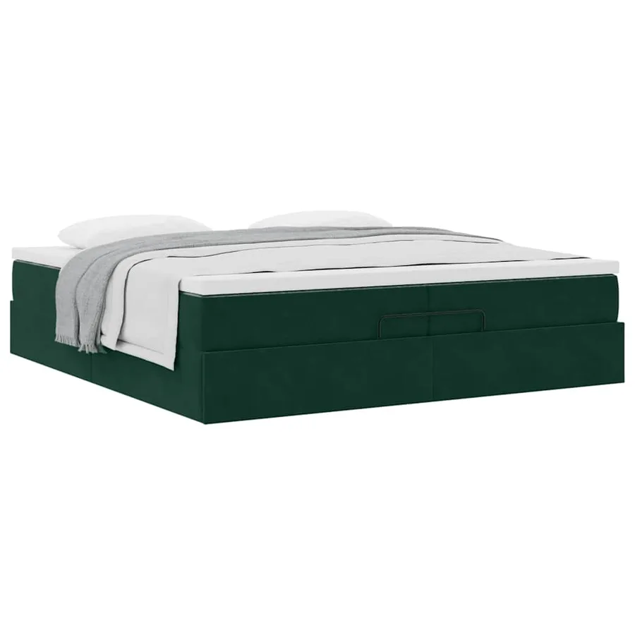 Cadre de lit ottoman avec matelas vert foncé 200x200 cm velours - 5