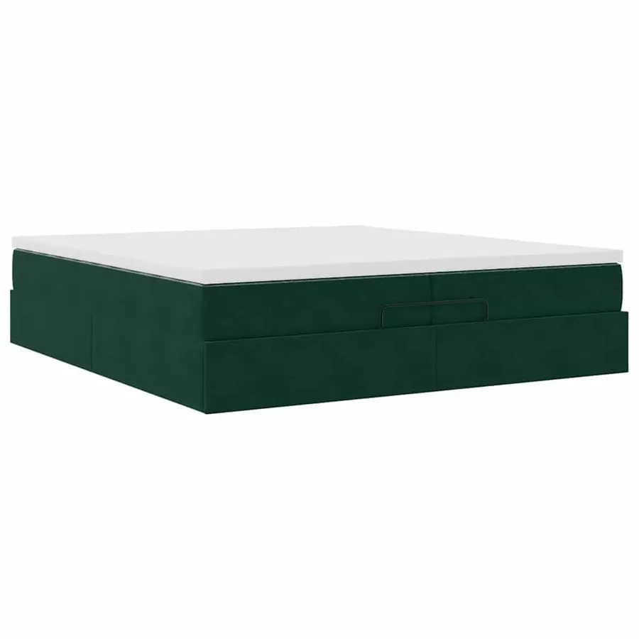 Cadre de lit ottoman avec matelas vert foncé 200x200 cm velours - 6