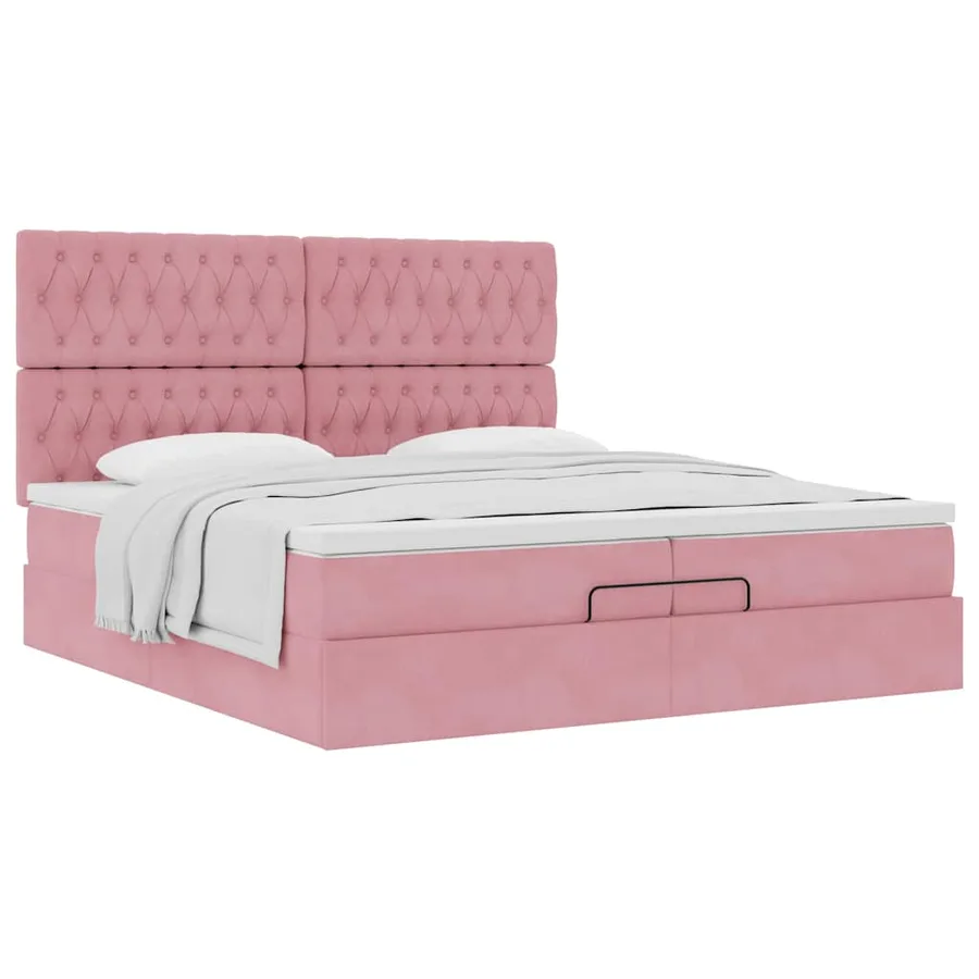 Cadre de lit ottoman avec matelas rose 200x200 cm velours - 5