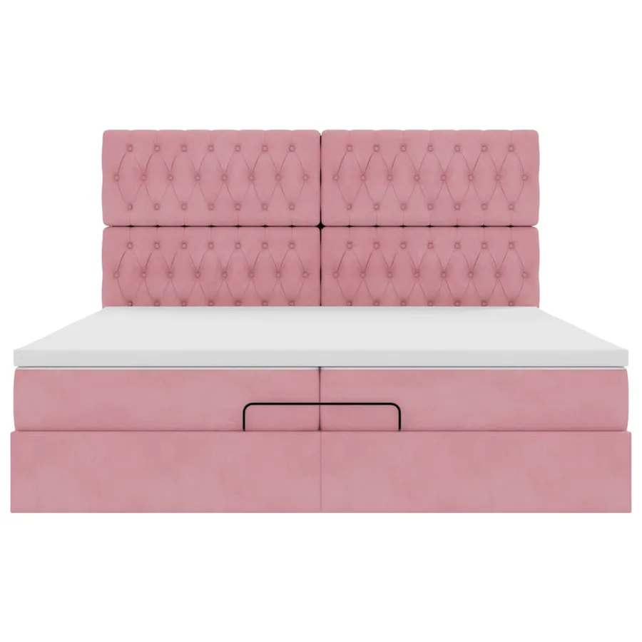 Cadre de lit ottoman avec matelas rose 200x200 cm velours - 7
