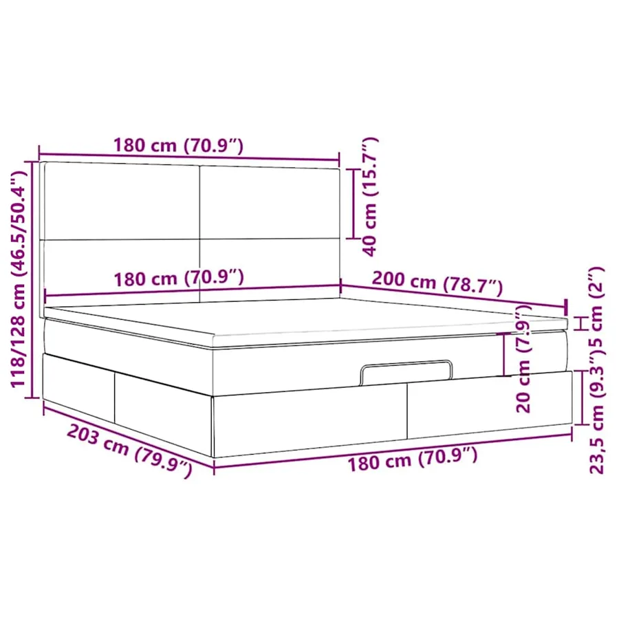 Cadre de lit ottoman avec matelas taupe 180x200 cm tissu - 18
