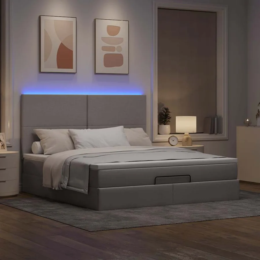 Cadre de lit ottoman avec matelas taupe 180x200 cm tissu - 3