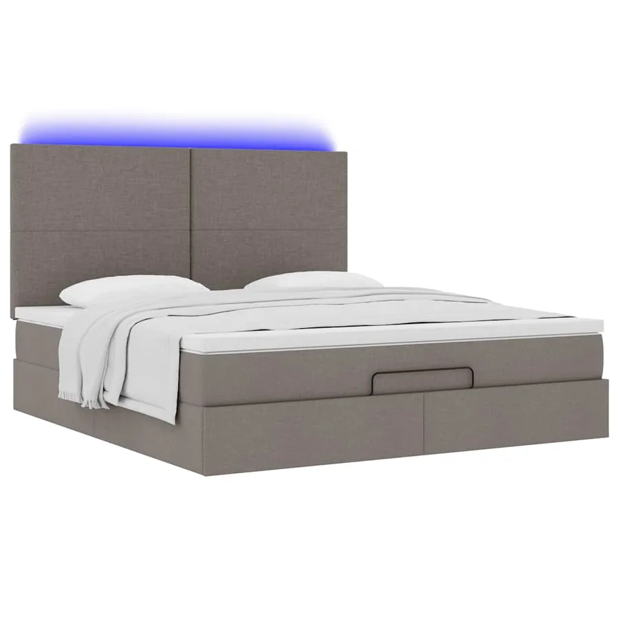 Cadre de lit ottoman avec matelas taupe 180x200 cm tissu - 6