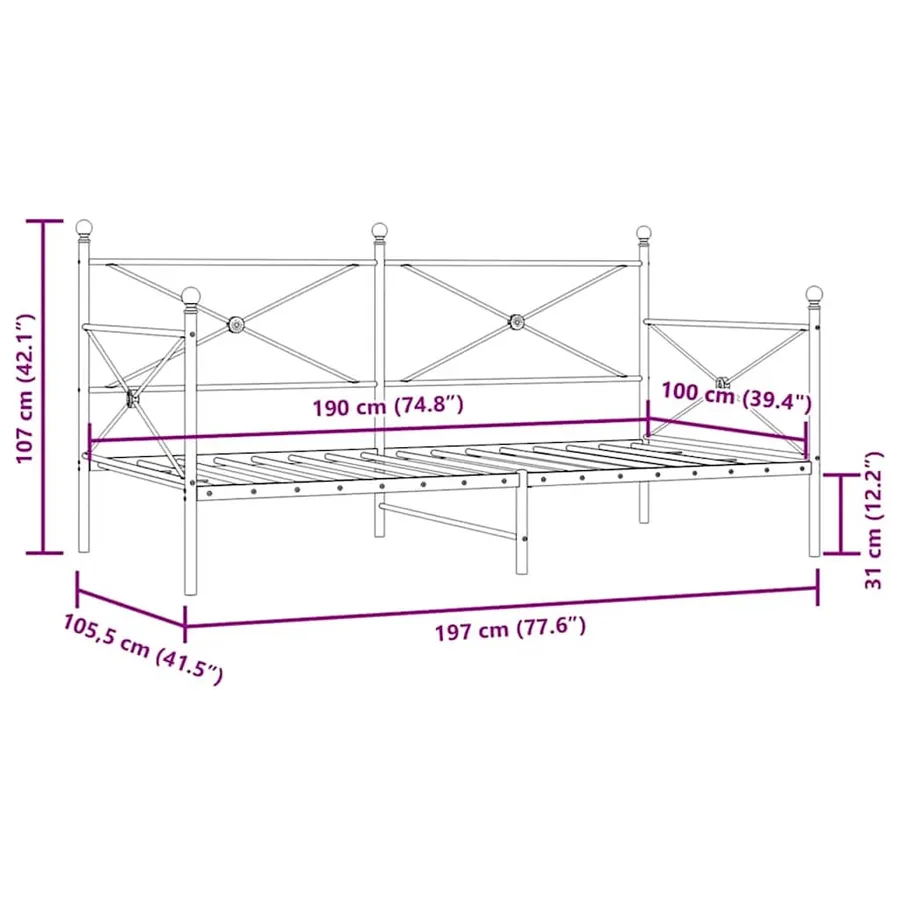 Lit de jour sans matelas noir 100x190 cm acier - 11