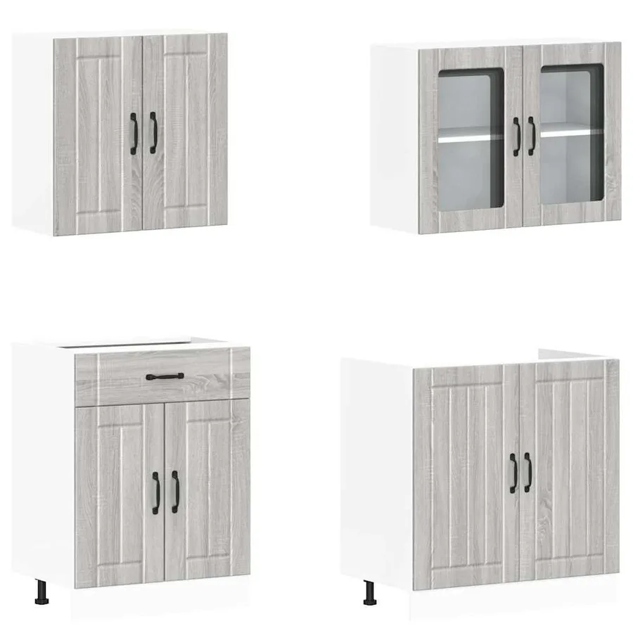 Ensemble de 4 meubles de cuisine "Lucca" en bois d'ingénierie Sonoma gris - 4
