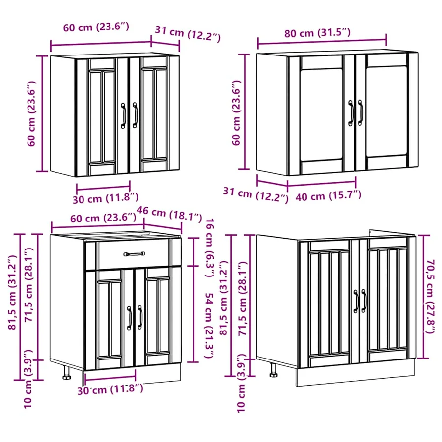 Ensemble de 4 meubles de cuisine "Lucca" en bois d'ingénierie Sonoma gris - 8