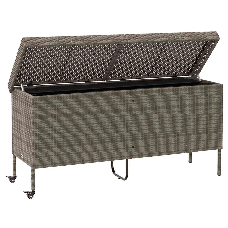 Boîte de rangement de jardin et roues gris résine tressée - 4