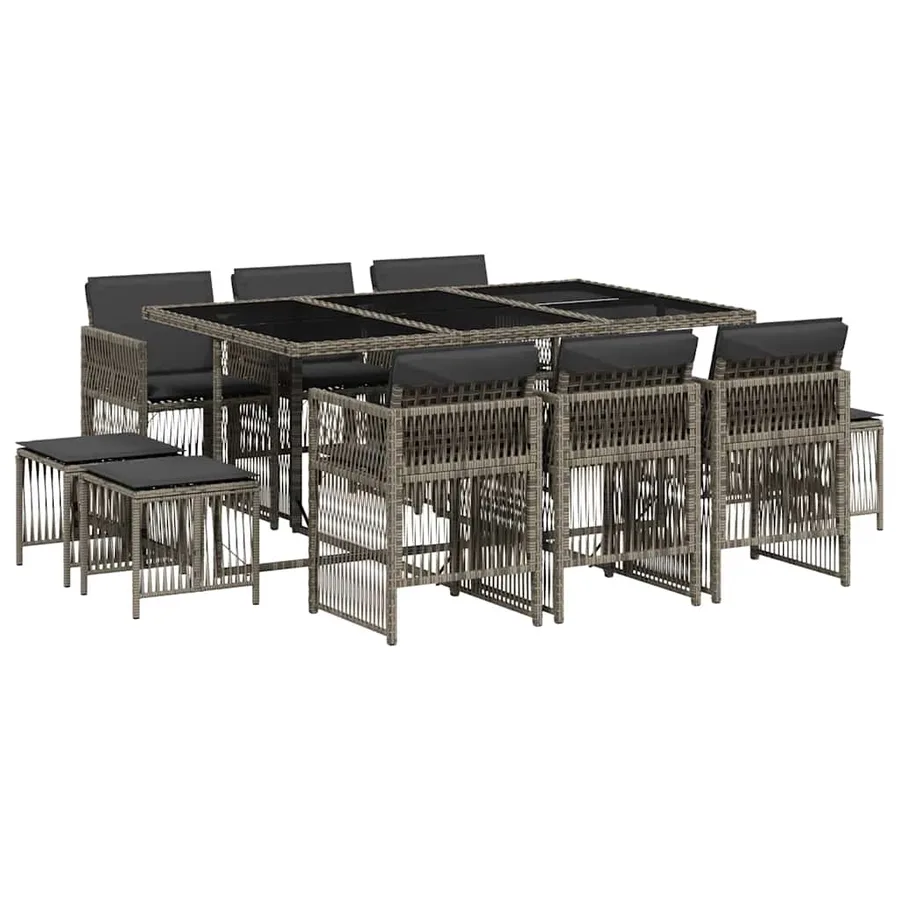 Ensemble à manger de jardin 11pcs avec coussins gris poly rotin - 2