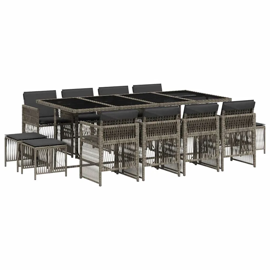 Ensemble à manger de jardin coussins 13 pcs gris résine tressée - 2