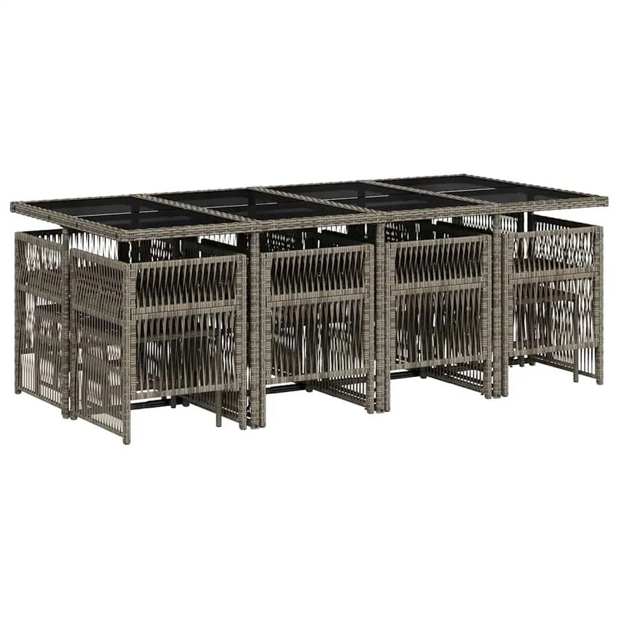 Ensemble à manger de jardin coussins 13 pcs gris résine tressée - 3