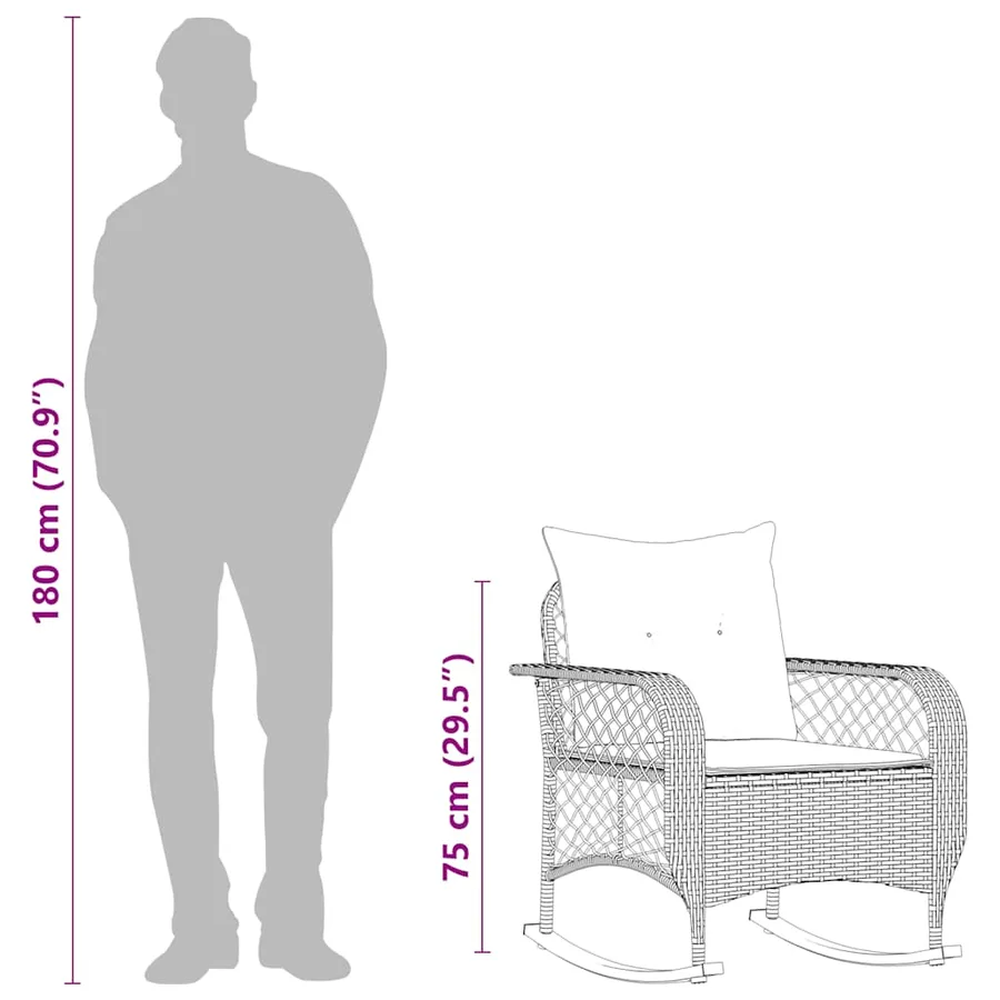 Chaise à bascule de jardin avec coussins gris clair poly rotin - 10