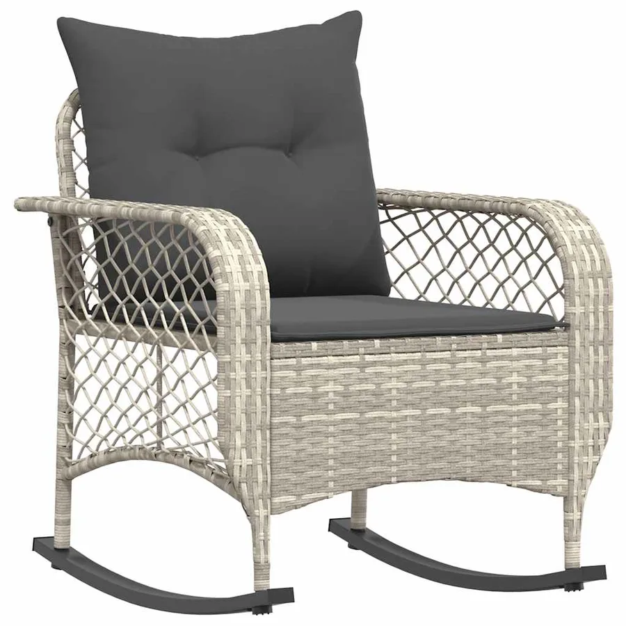 Chaise à bascule de jardin avec coussins gris clair poly rotin - 2