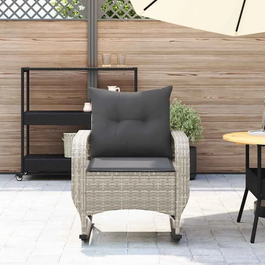 Chaise à bascule de jardin avec coussins gris clair poly rotin - 3