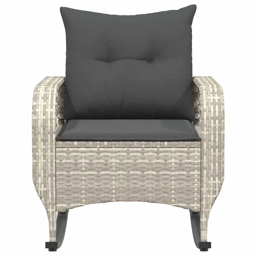 Chaise à bascule de jardin avec coussins gris clair poly rotin - 4