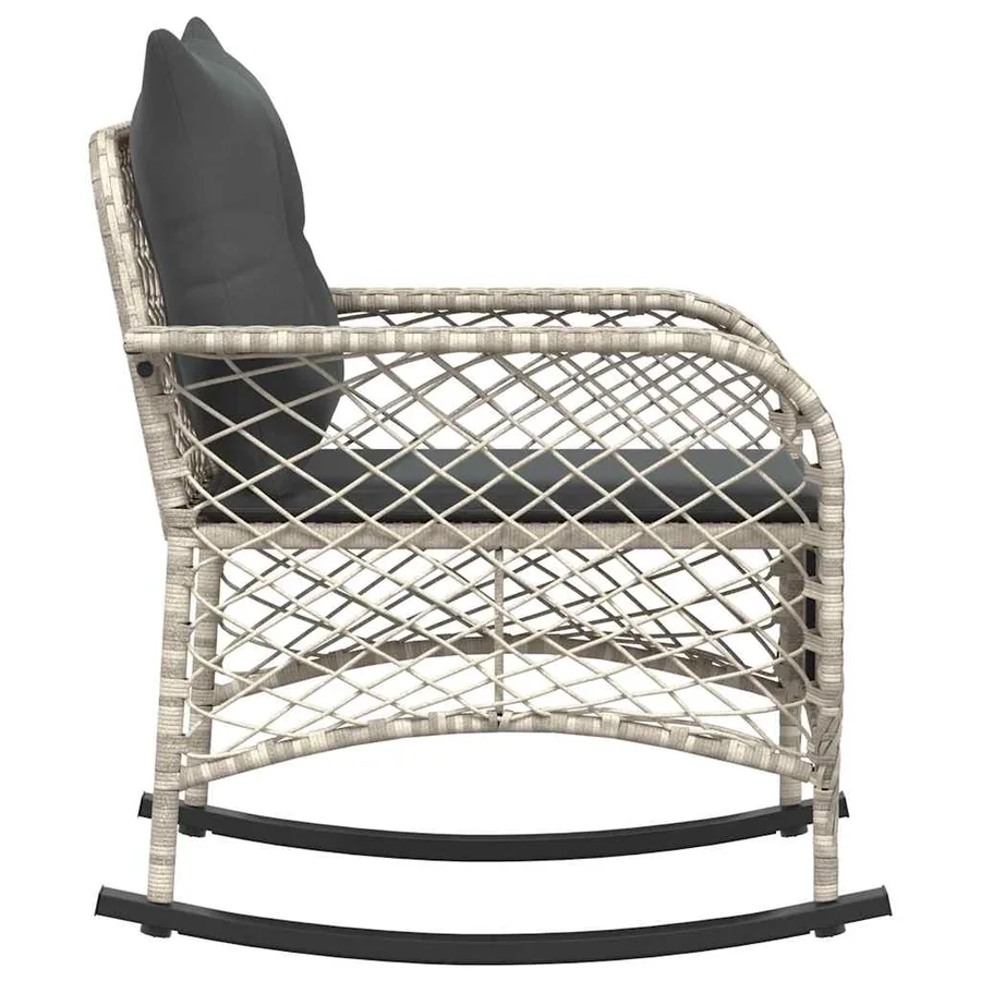 Chaise à bascule de jardin avec coussins gris clair poly rotin - 5