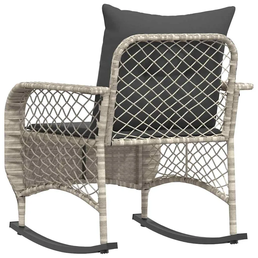 Chaise à bascule de jardin avec coussins gris clair poly rotin - 6