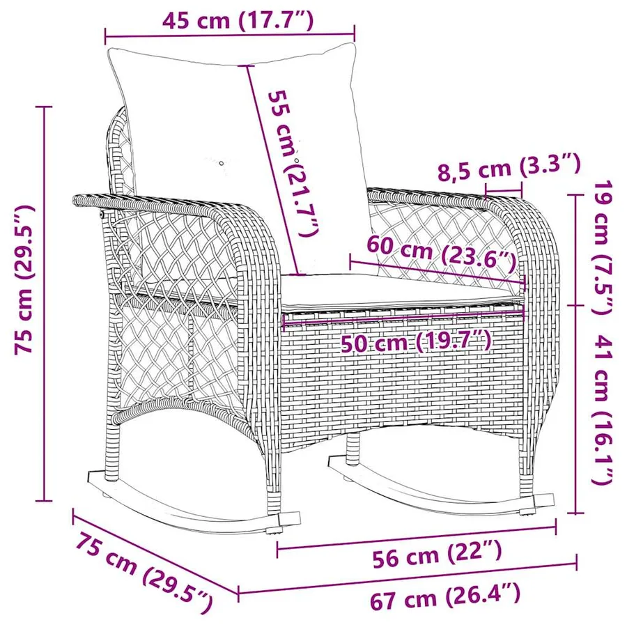 Chaise à bascule de jardin avec coussins gris clair poly rotin - 9