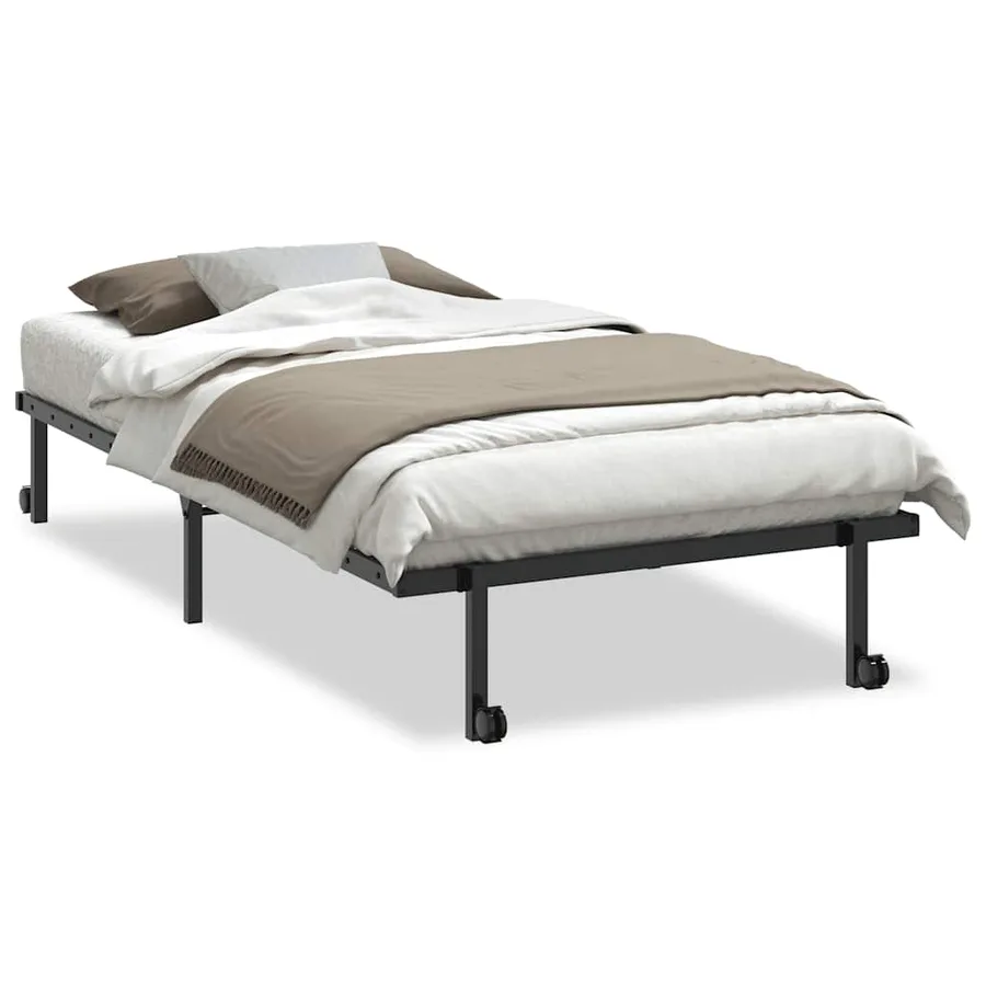 Cadre de lit sans matelas pliable noir 100x200 cm acier - 2
