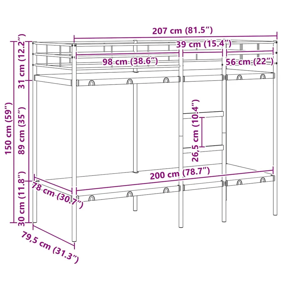 Lit superposé sans matelas blanc 80x200 cm acier - 12