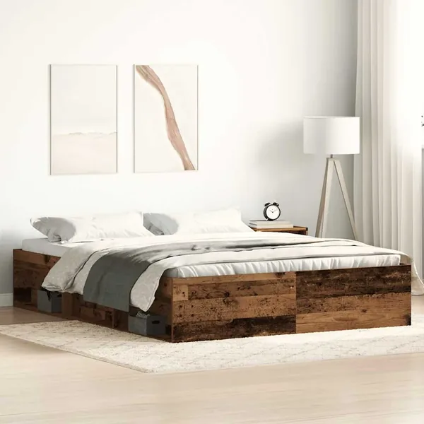 Cadre de lit sans matelas en bois ancien 150 x 200 cm bois d'ingénierie