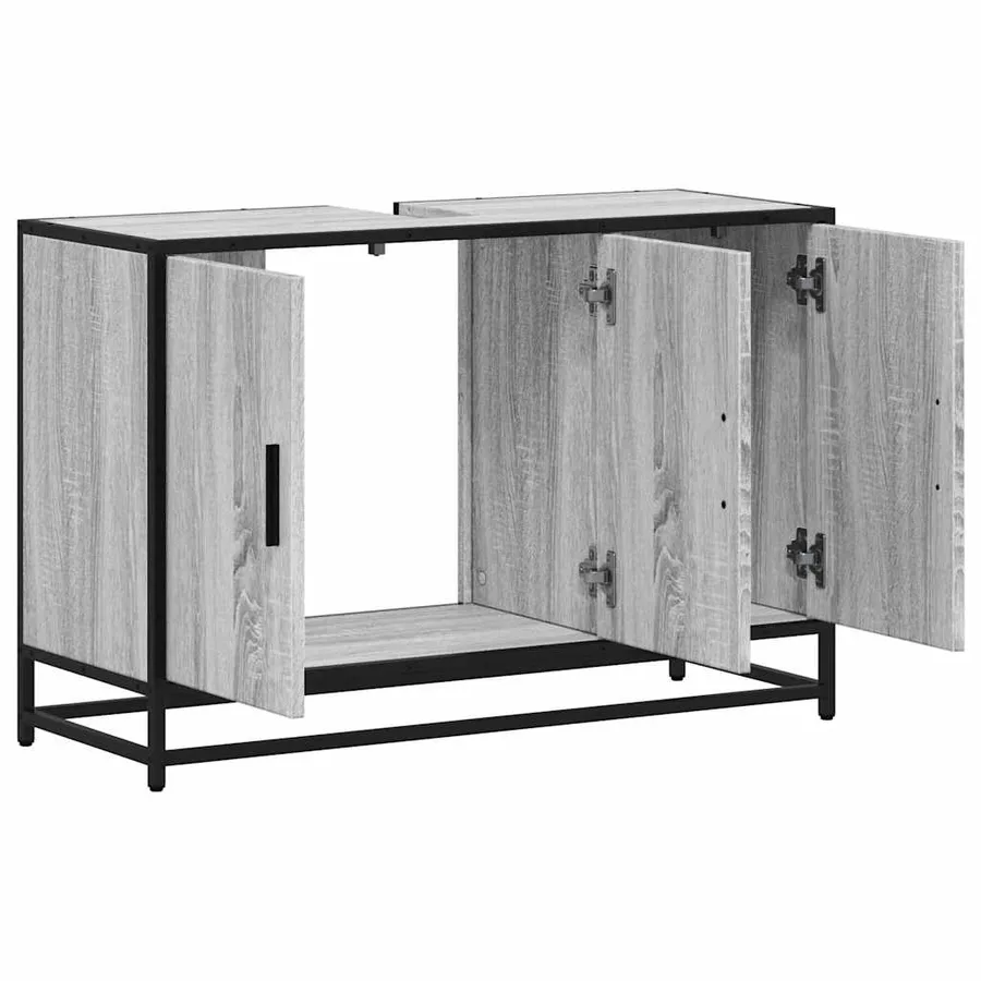 Armoire de lavabo de salle de bain sonoma gris 90x33x60 cm - 8