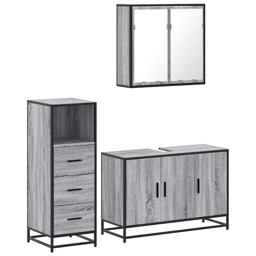 Ensemble de meubles de salle de bain 3 pcs Sonoma gris - 2