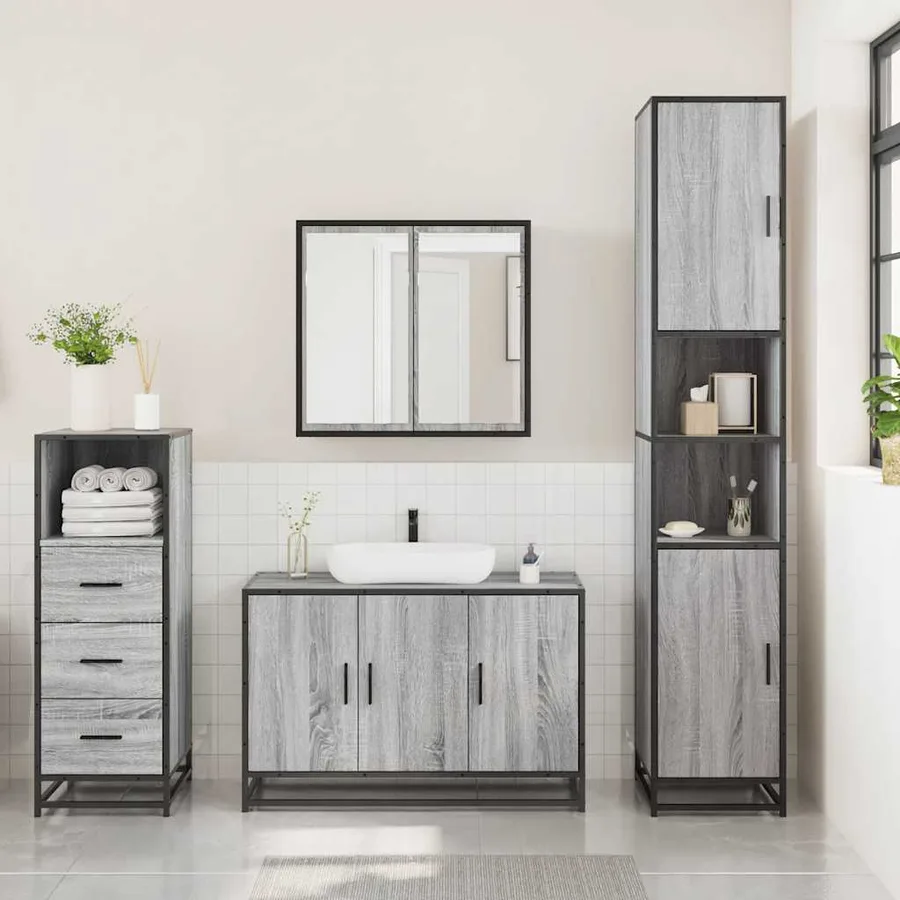 Ensemble de meubles de salle de bain 3 pcs Sonoma gris - 3