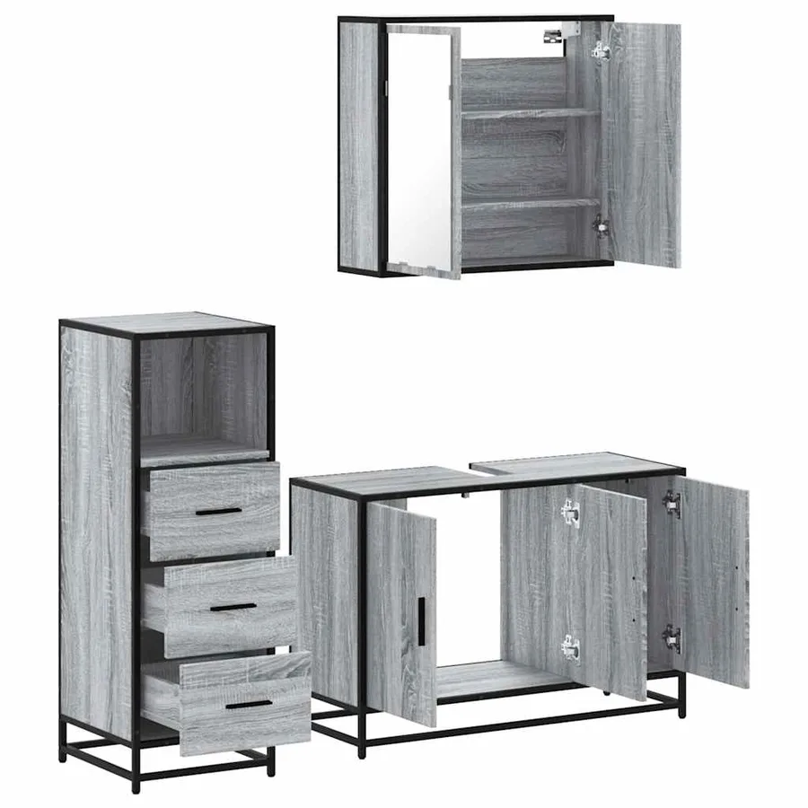 Ensemble de meubles de salle de bain 3 pcs Sonoma gris - 6