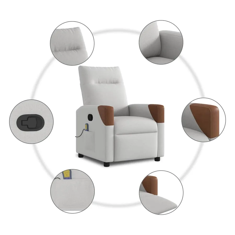 Fauteuil de massage inclinable gris nuage tissu - 8