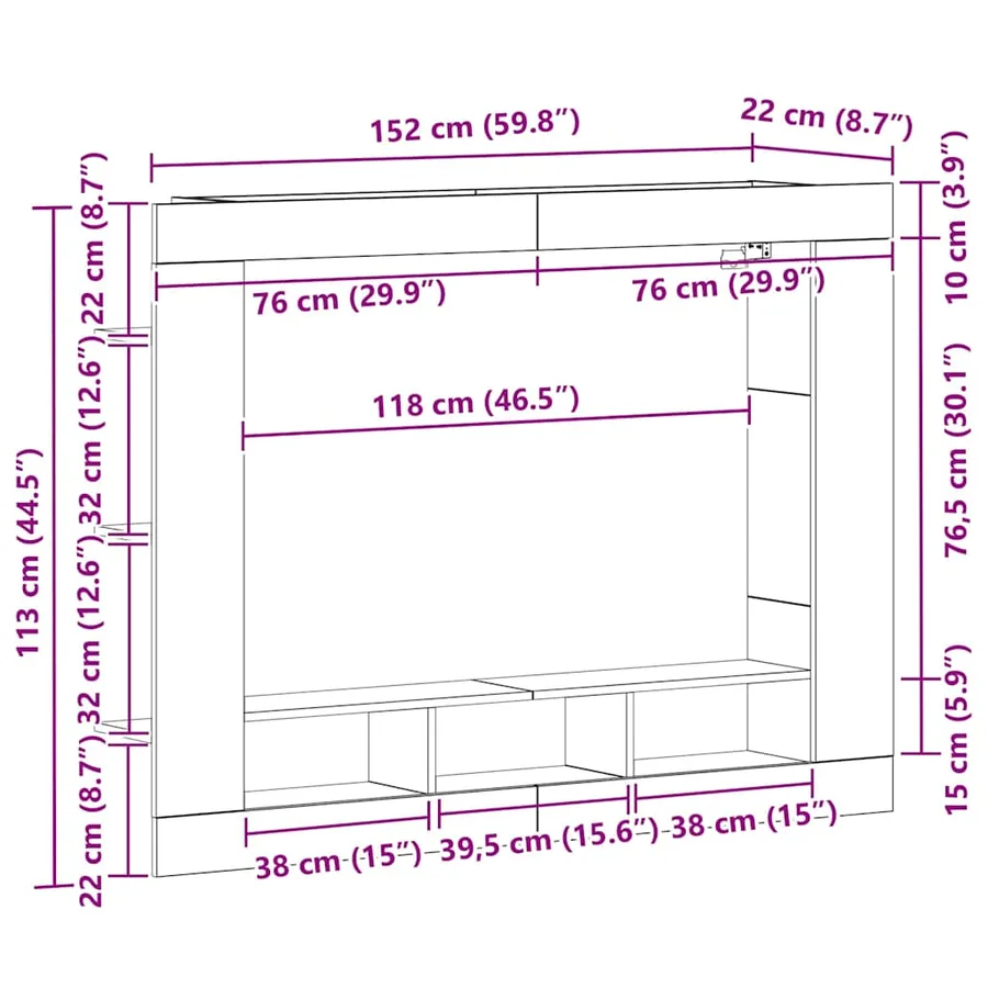 Meuble TV Chêne noir 152 x 22 x 113 cm Bois d'ingénierie - 11