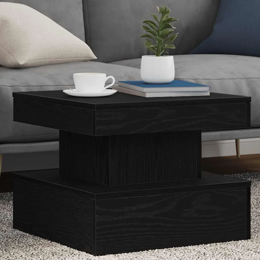 Table basse avec lumières LED chêne noir 50x50x40 cm