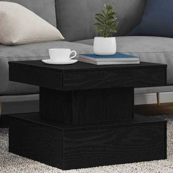 Table basse avec lumières LED chêne noir 50x50x40 cm