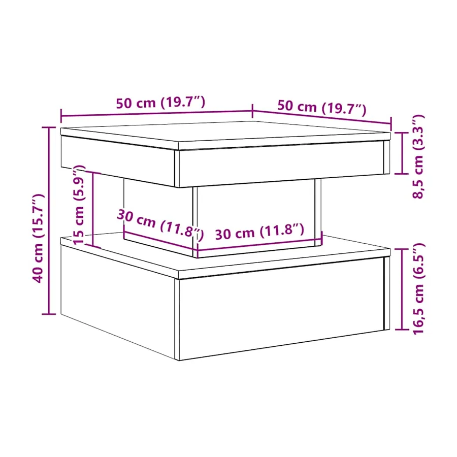 Table basse avec lumières LED chêne noir 50x50x40 cm - 13
