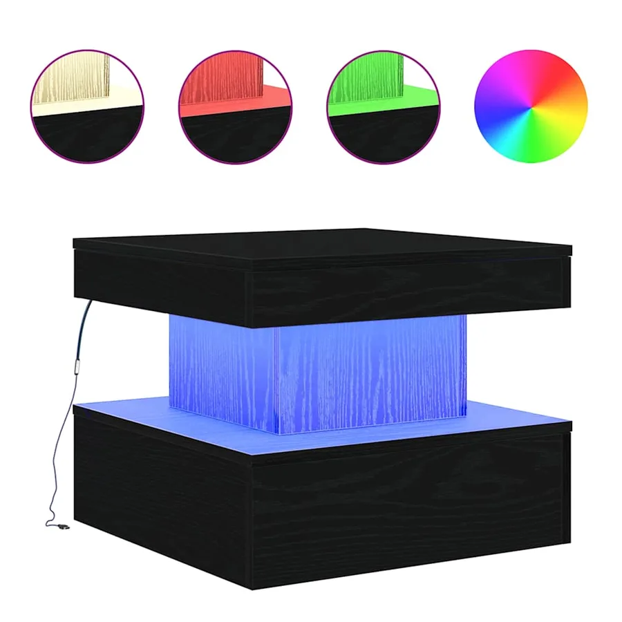 Table basse avec lumières LED chêne noir 50x50x40 cm - 2