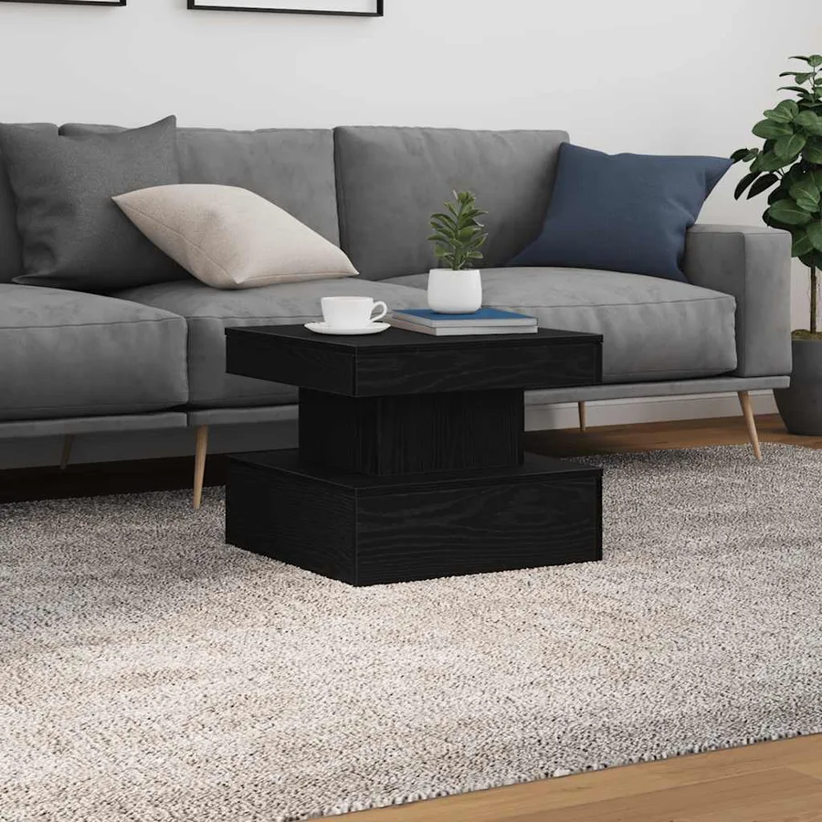 Table basse avec lumières LED chêne noir 50x50x40 cm - 4
