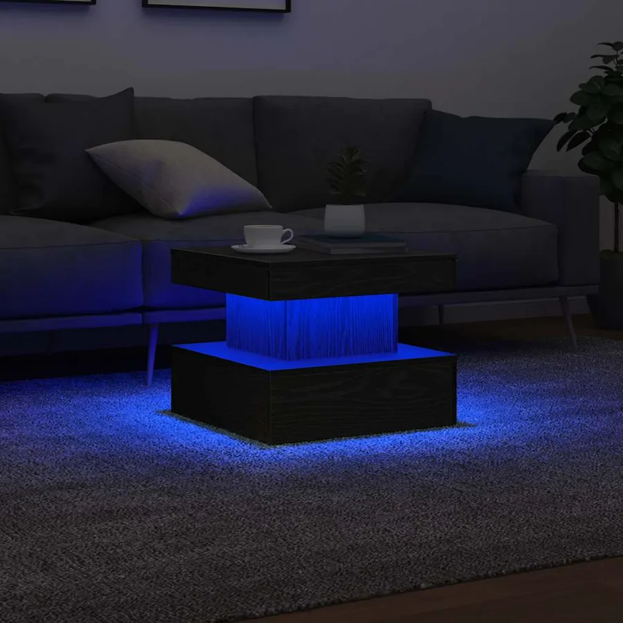 Table basse avec lumières LED chêne noir 50x50x40 cm - 5