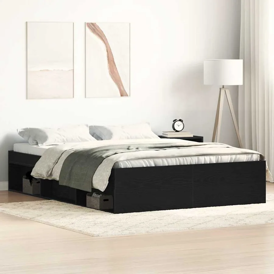 Cadre de lit sans matelas en chêne noir 140x200 cm bois d'ingénierie