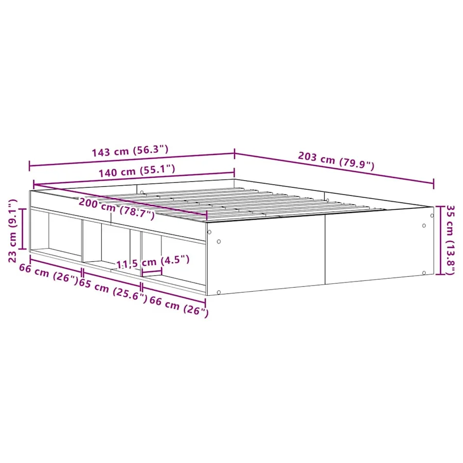 Cadre de lit sans matelas en chêne noir 140x200 cm bois d'ingénierie - 10