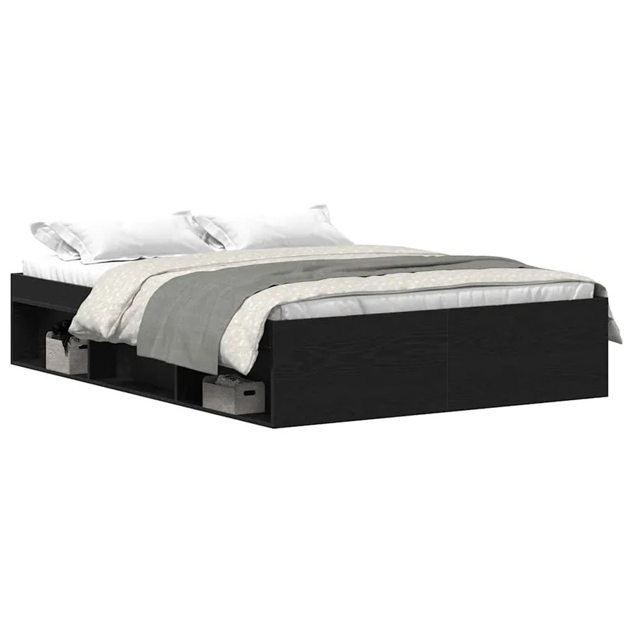 Cadre de lit sans matelas en chêne noir 140x200 cm bois d'ingénierie - 2