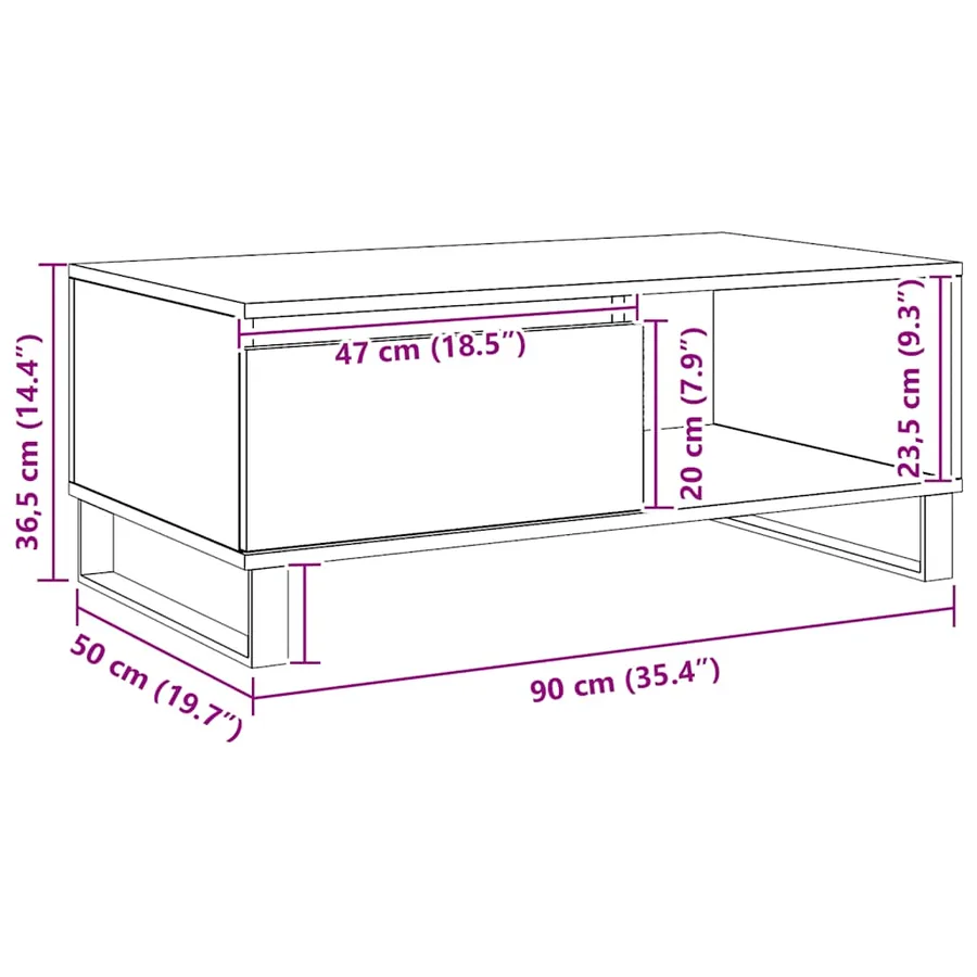 Table basse chêne artisanal 90x50x36,5 cm bois d'ingénierie - 11