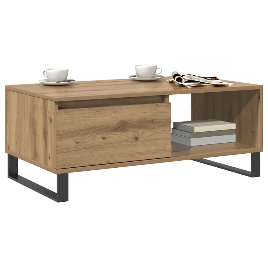 Table basse chêne artisanal 90x50x36,5 cm bois d'ingénierie - 3