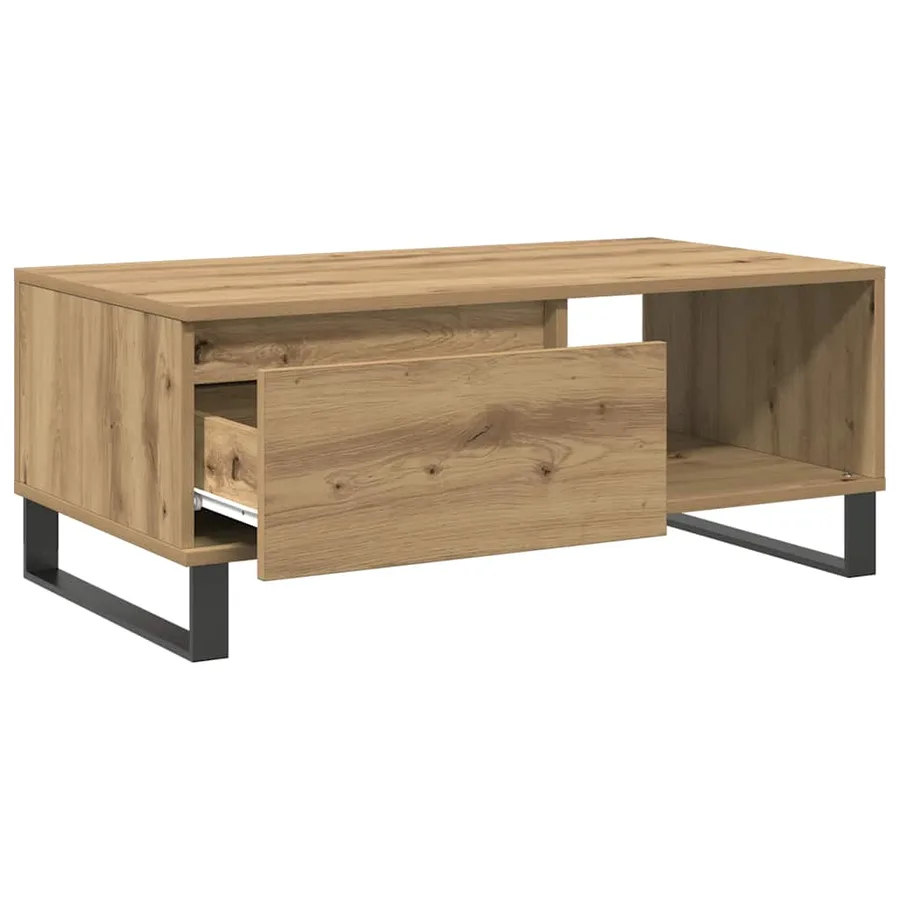 Table basse chêne artisanal 90x50x36,5 cm bois d'ingénierie - 5