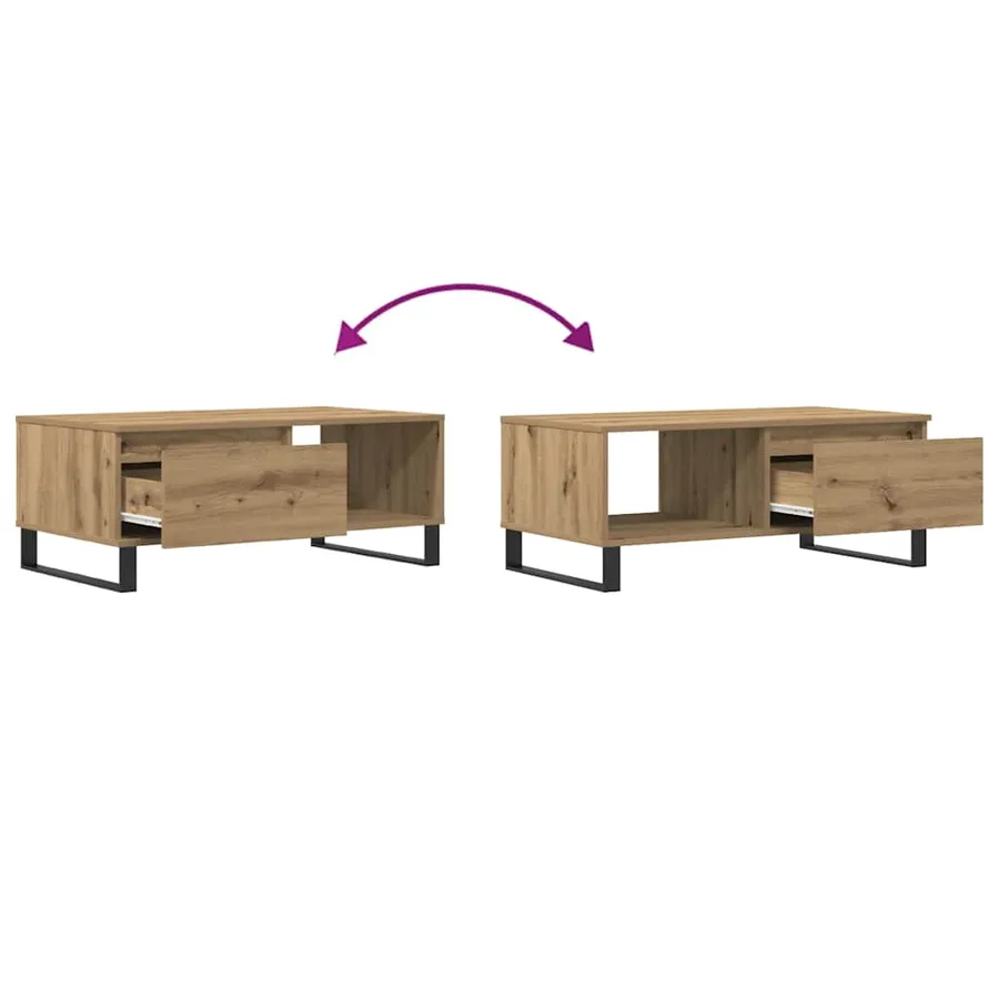 Table basse chêne artisanal 90x50x36,5 cm bois d'ingénierie - 8