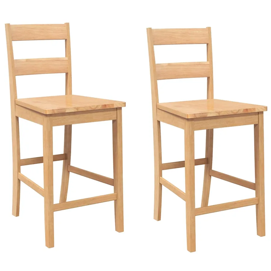 Tabourets de bar 2 pcs naturel bois massif d'hévéa - 2