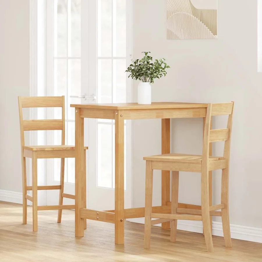 Tabourets de bar 2 pcs naturel bois massif d'hévéa - 3