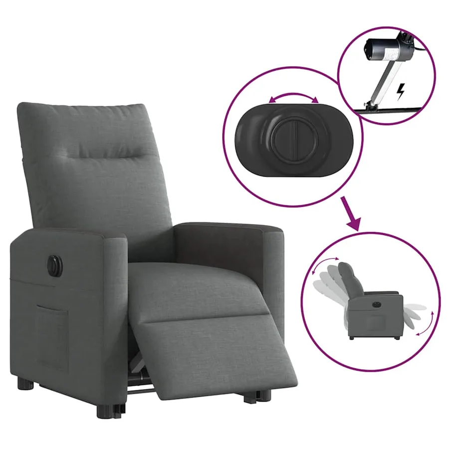 Fauteuil inclinable électrique gris foncé tissu - 10