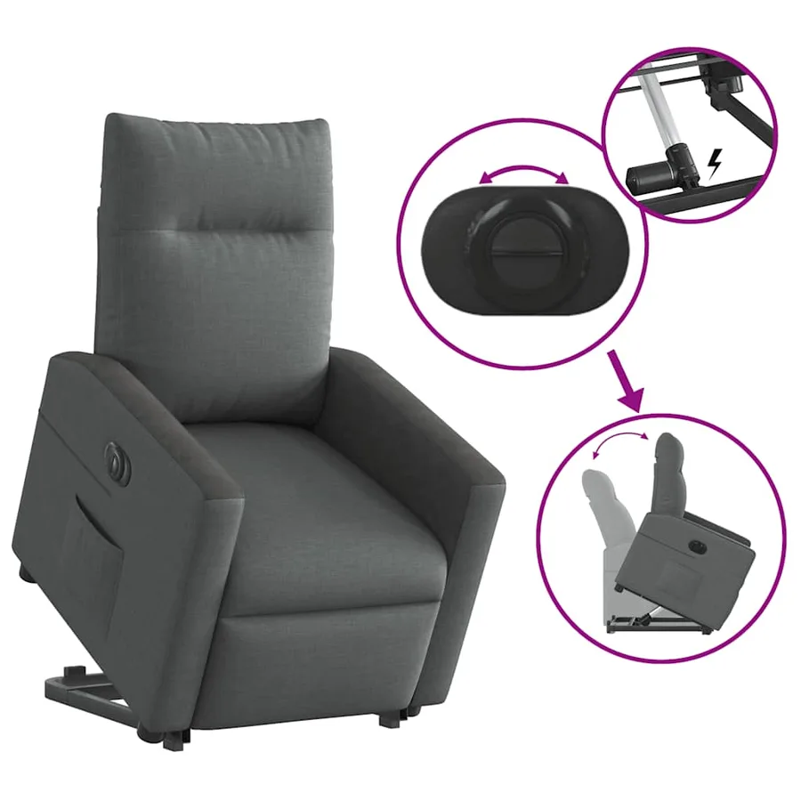 Fauteuil inclinable électrique gris foncé tissu - 9