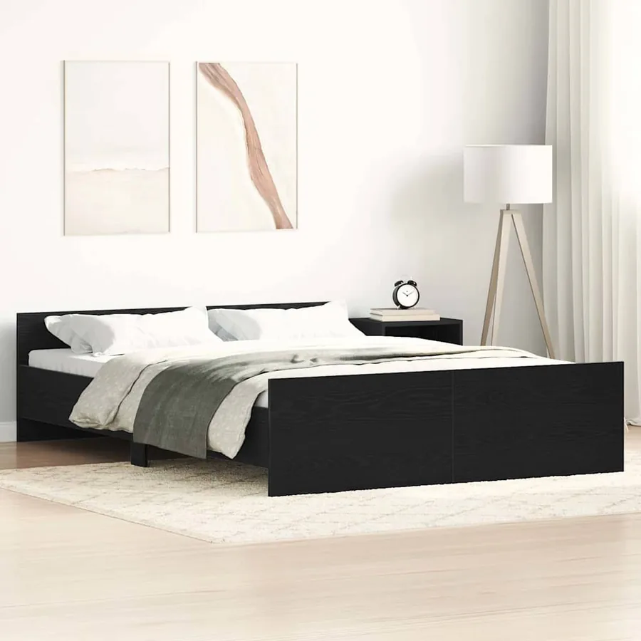 Cadre de lit sans matelas en chêne noir 135 x 190 cm bois d'ingénierie